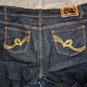 Ladies Embroidered Rocawear Dark Blue Jeans Size 24/32 Inseam